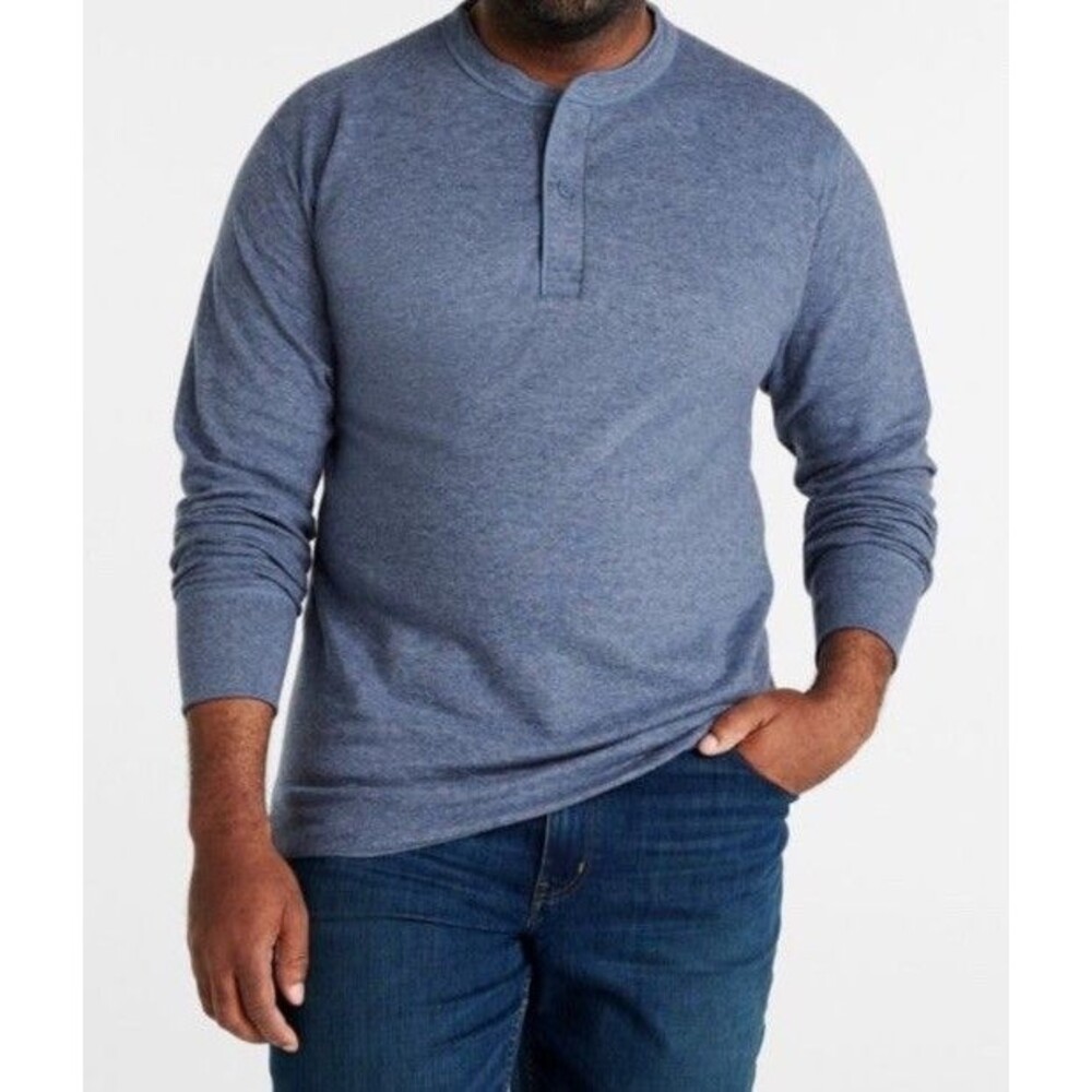 New LL Bean River Driver Henley Shirt Mens Medium Blue Thermal Long Sleeve NWT